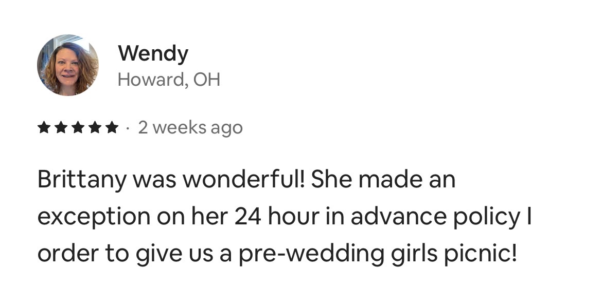 Five-star guest review about a pre-wedding girls’ picnic.